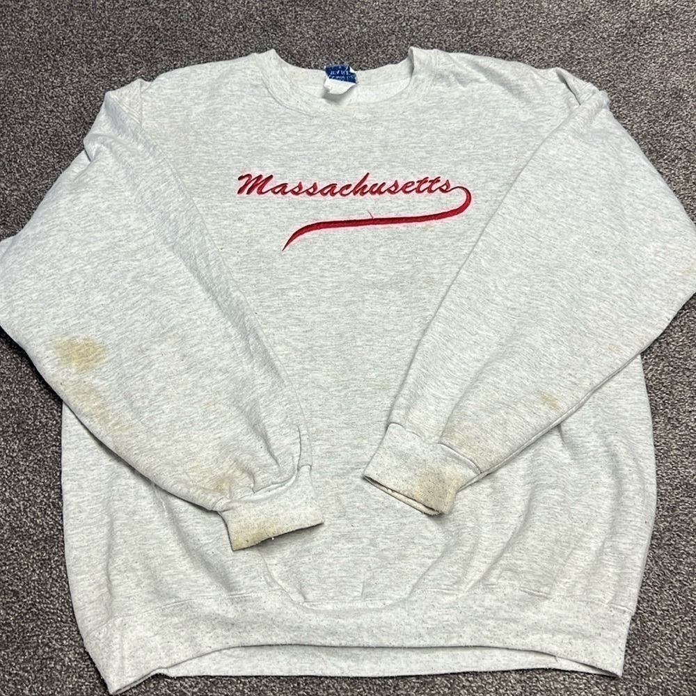Vintage Massachusetts Sweater Adult Large Gray Pullover 90’s